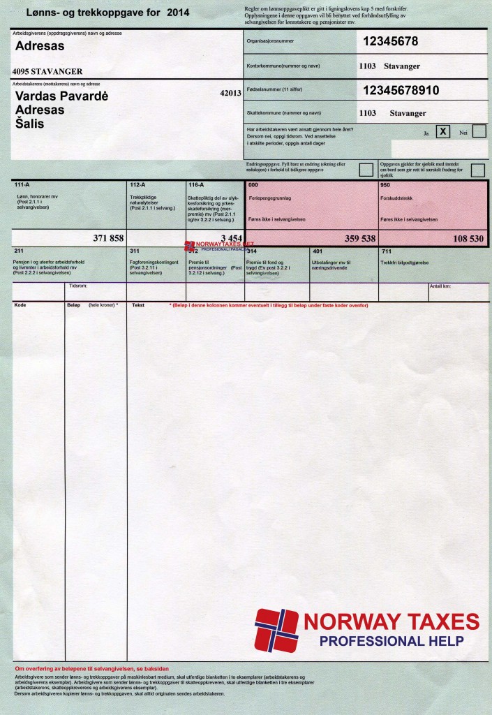 NORWAY TAXES Lønnsogtrekkoppgave2014 NORWAYTAXES